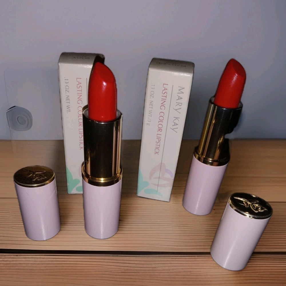 LOT OF 2 Mary Kay Lasting Color Lipstick .14 oz - Really Red 4868 NIB